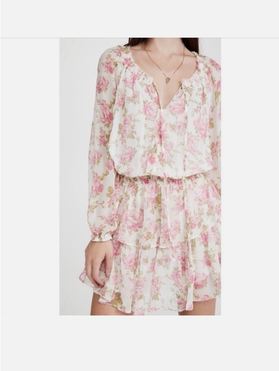 LoveShackFancy Pink Floral Long Sleeve Tiered Mini Dress - Picture 2 of 2